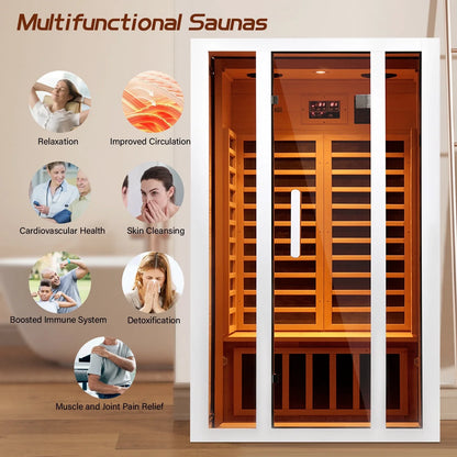 2 Person Extendable FAR Infrared Sauna for Home, Hemlock Wood Low EMF 6 Carbon Heaters Indoor Saunas with LED Lights, Bluetooth Speaker, Digital Control Panel, and Seating Bench — product view 2