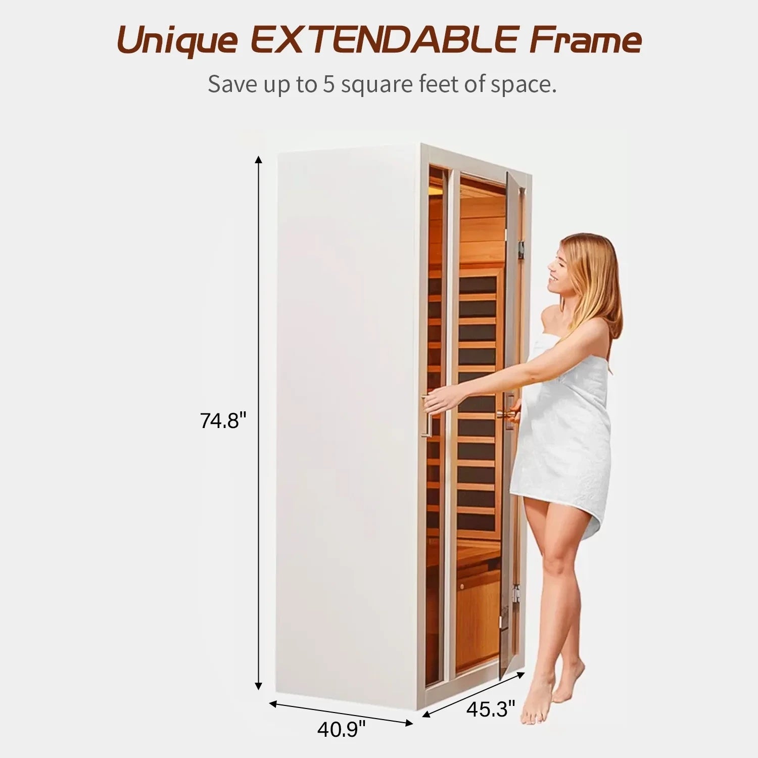 2 Person Extendable FAR Infrared Sauna for Home, Hemlock Wood Low EMF 6 Carbon Heaters Indoor Saunas with LED Lights, Bluetooth Speaker, Digital Control Panel, and Seating Bench — product view 4