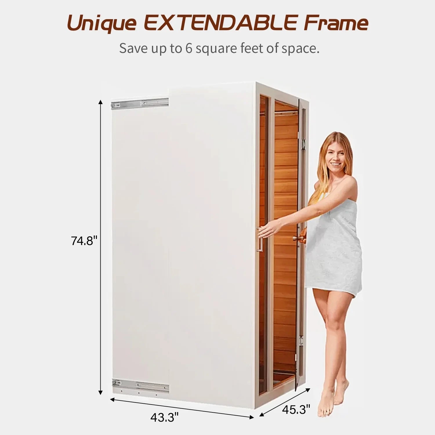 2 Person Extendable FAR Infrared Sauna for Home, Hemlock Wood Low EMF 6 Carbon Heaters Indoor Saunas with LED Lights, Bluetooth Speaker, Digital Control Panel, and Seating Bench — product view 5