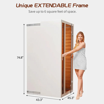2 Person Extendable FAR Infrared Sauna for Home, Hemlock Wood Low EMF 6 Carbon Heaters Indoor Saunas with LED Lights, Bluetooth Speaker, Digital Control Panel, and Seating Bench — product view 5