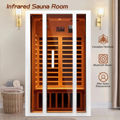 2 Person Extendable FAR Infrared Sauna for Home, Hemlock Wood Low EMF 6 Carbon Heaters Indoor Saunas with LED Lights, Bluetooth Speaker, Digital Control Panel, and Seating Bench — product view 6