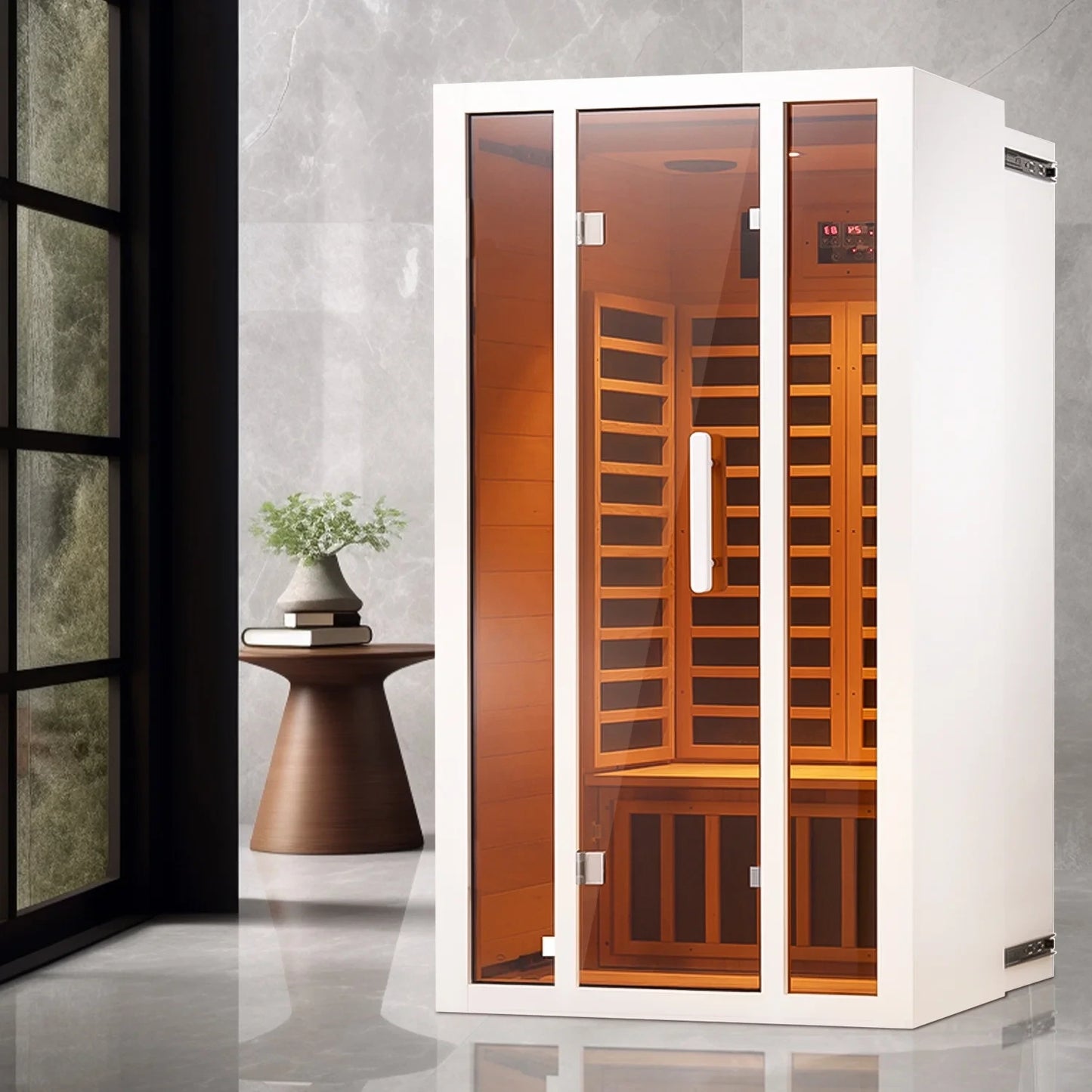 2 Person Extendable FAR Infrared Sauna for Home, Hemlock Wood Low EMF 6 Carbon Heaters Indoor Saunas with LED Lights, Bluetooth Speaker, Digital Control Panel, and Seating Bench — product view 7