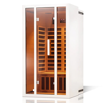 2 Person Extendable FAR Infrared Sauna for Home, Hemlock Wood Low EMF 6 Carbon Heaters Indoor Saunas with LED Lights, Bluetooth Speaker, Digital Control Panel, and Seating Bench — product view 11