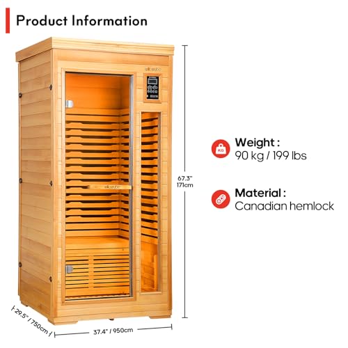 WILLOWYBE Infrared Home Sauna with Advanced Heating Panels, Premium Canadian Hemlock