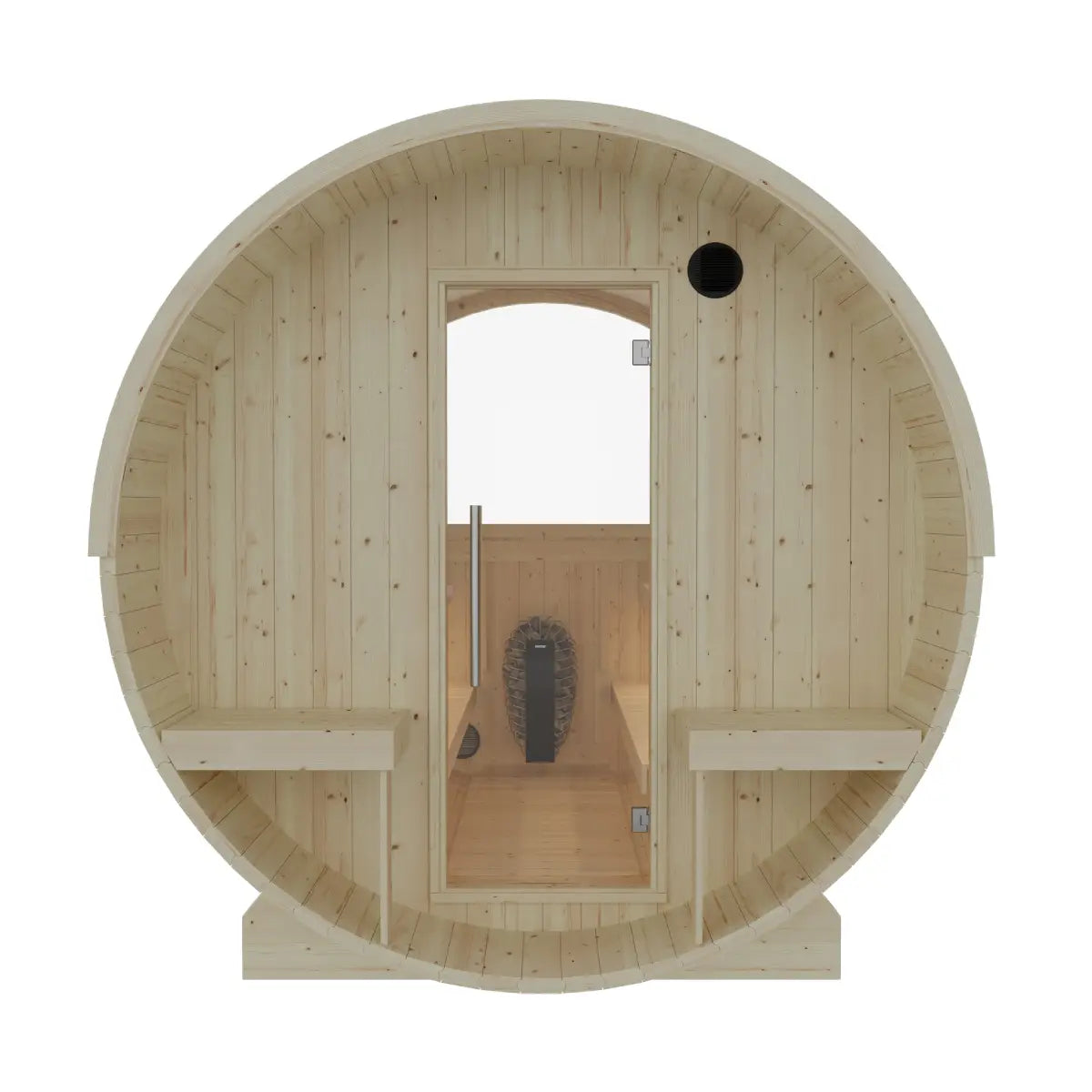 Finnish Sauna Builders Turku 6-Person Barrel Sauna with Terrace and WiFi Heater