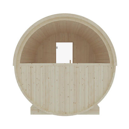 Finnish Sauna Builders Turku 6-Person Barrel Sauna with Terrace and WiFi Heater