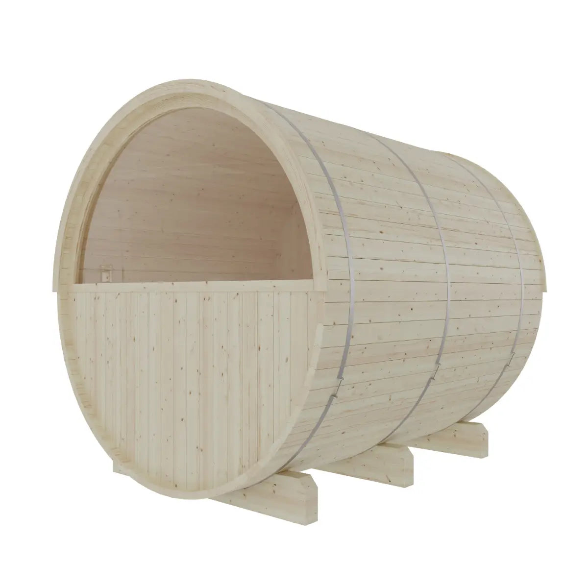 Finnish Sauna Builders Turku 6-Person Barrel Sauna with Terrace and WiFi Heater