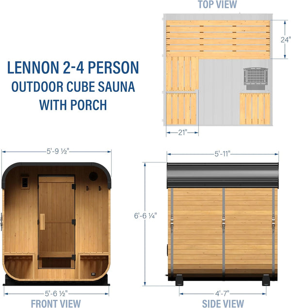 Lennon 2–4 Person Cedar Outdoor Cube Sauna with Porch