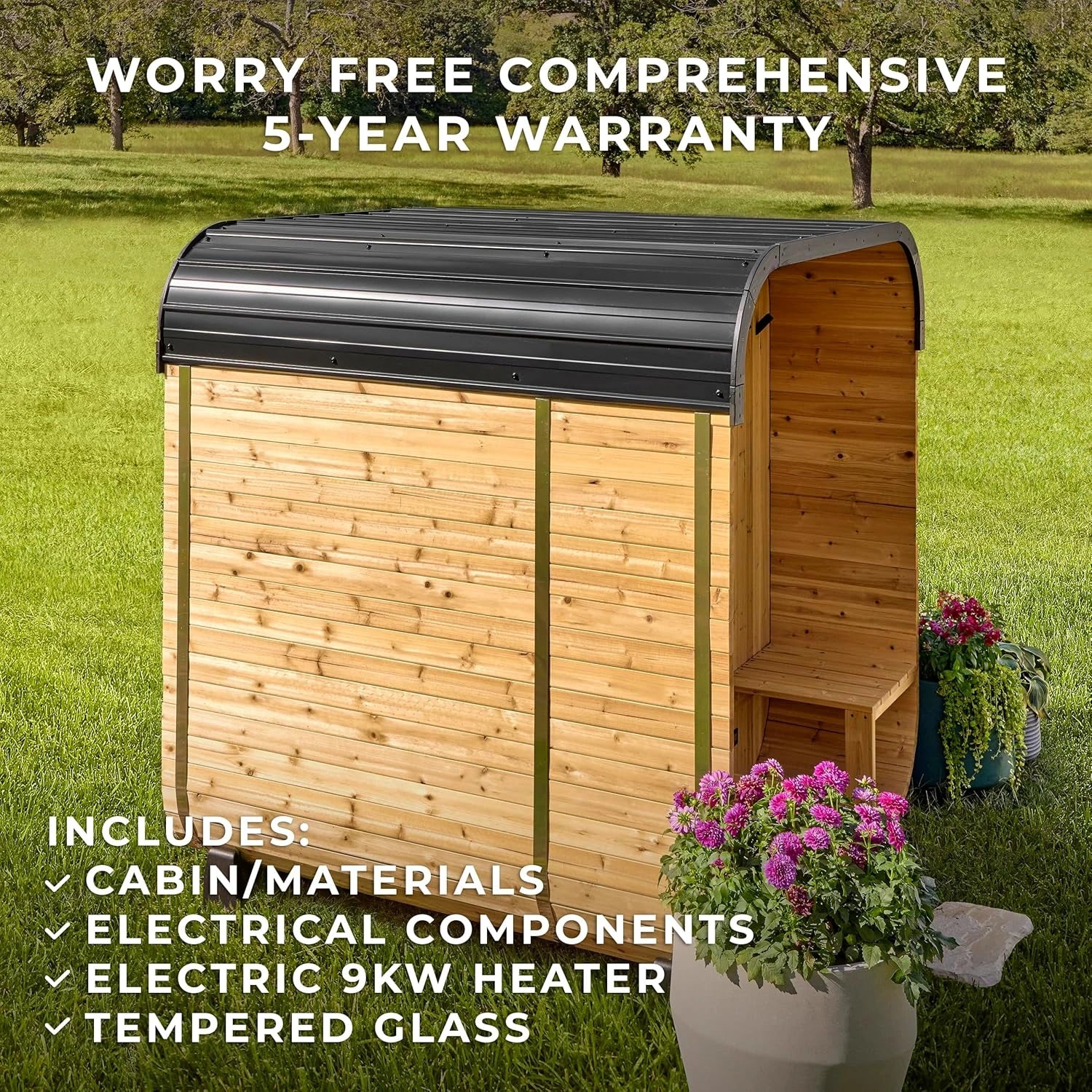 Lennon 2-4 Person Traditional Cedar Outdoor Cube Sauna with Porch, Electric Sauna Heater, Sauna Rocks, Dry Heat, Steam Sauna, LED Lights, Wi-Fi Control, Sauna Accessories — product view 4