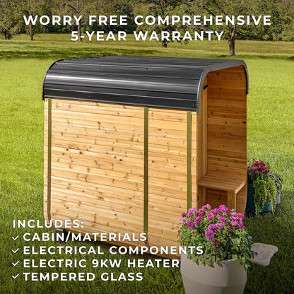 Lennon 2-4 Person Traditional Cedar Outdoor Cube Sauna with Porch, Electric Sauna Heater, Sauna Rocks, Dry Heat, Steam Sauna, LED Lights, Wi-Fi Control, Sauna Accessories — product view 4