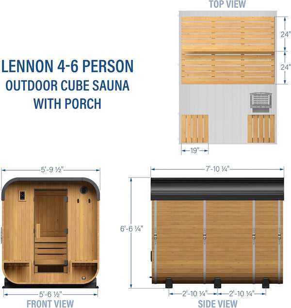 Lennon 4–6 Person Cedar Outdoor Cube Sauna with Porch