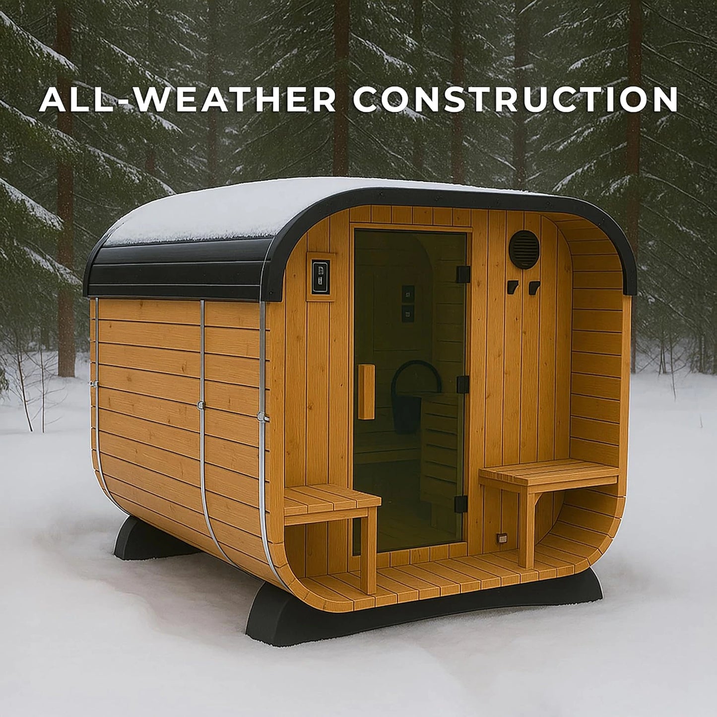 Lennon 4-6 Person Traditional Cedar Outdoor Cube Sauna with Porch, Electric Sauna Heater, Sauna Rocks, Dry Heat, Steam Sauna, LED Lights, Wi-Fi Control, Sauna Accessories — product view 4