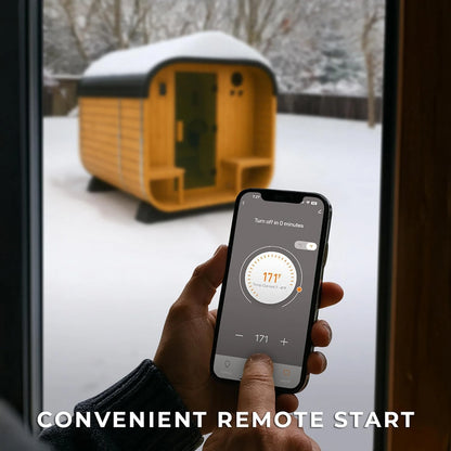 Lennon 4-6 Person Traditional Cedar Outdoor Cube Sauna with Porch, Electric Sauna Heater, Sauna Rocks, Dry Heat, Steam Sauna, LED Lights, Wi-Fi Control, Sauna Accessories — product view 5