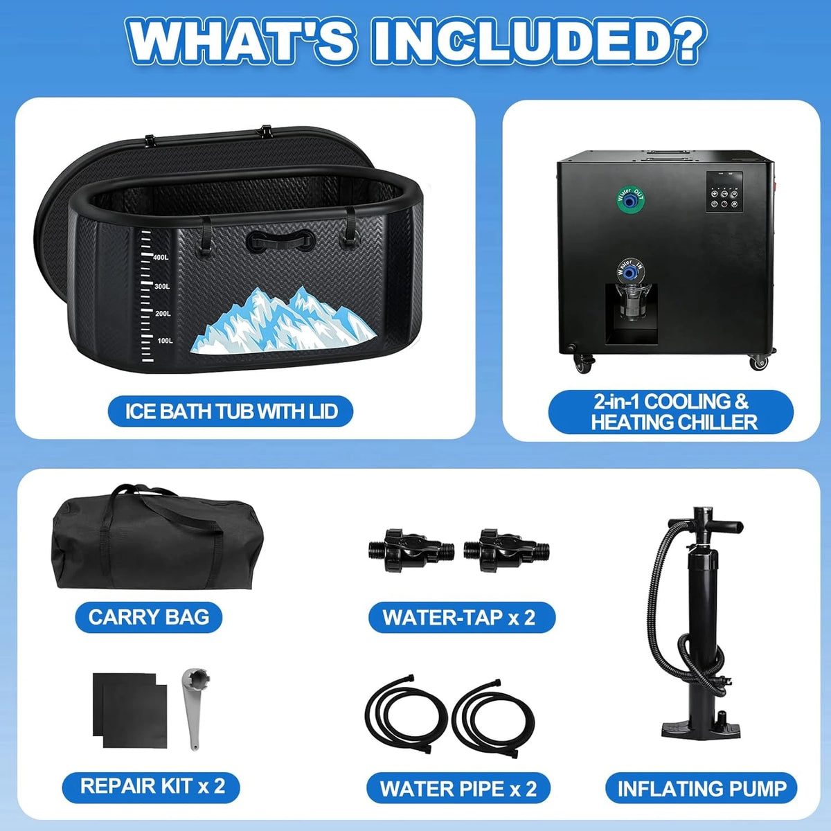 Cold Plunge Tub, 248 Gallon, 1 Horsepower, Heavy-Duty Ice Bath Tub for Athletes with Hot & Cold, Portable Inflatable Plunge Chiller with  Wifi (Black, 1 Set) — product view 6