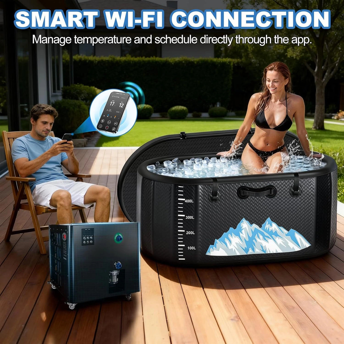 Cold Plunge Tub, 248 Gallon, 1 Horsepower, Heavy-Duty Ice Bath Tub for Athletes with Hot & Cold, Portable Inflatable Plunge Chiller with Wifi (Black, 1 Set) — product view 5