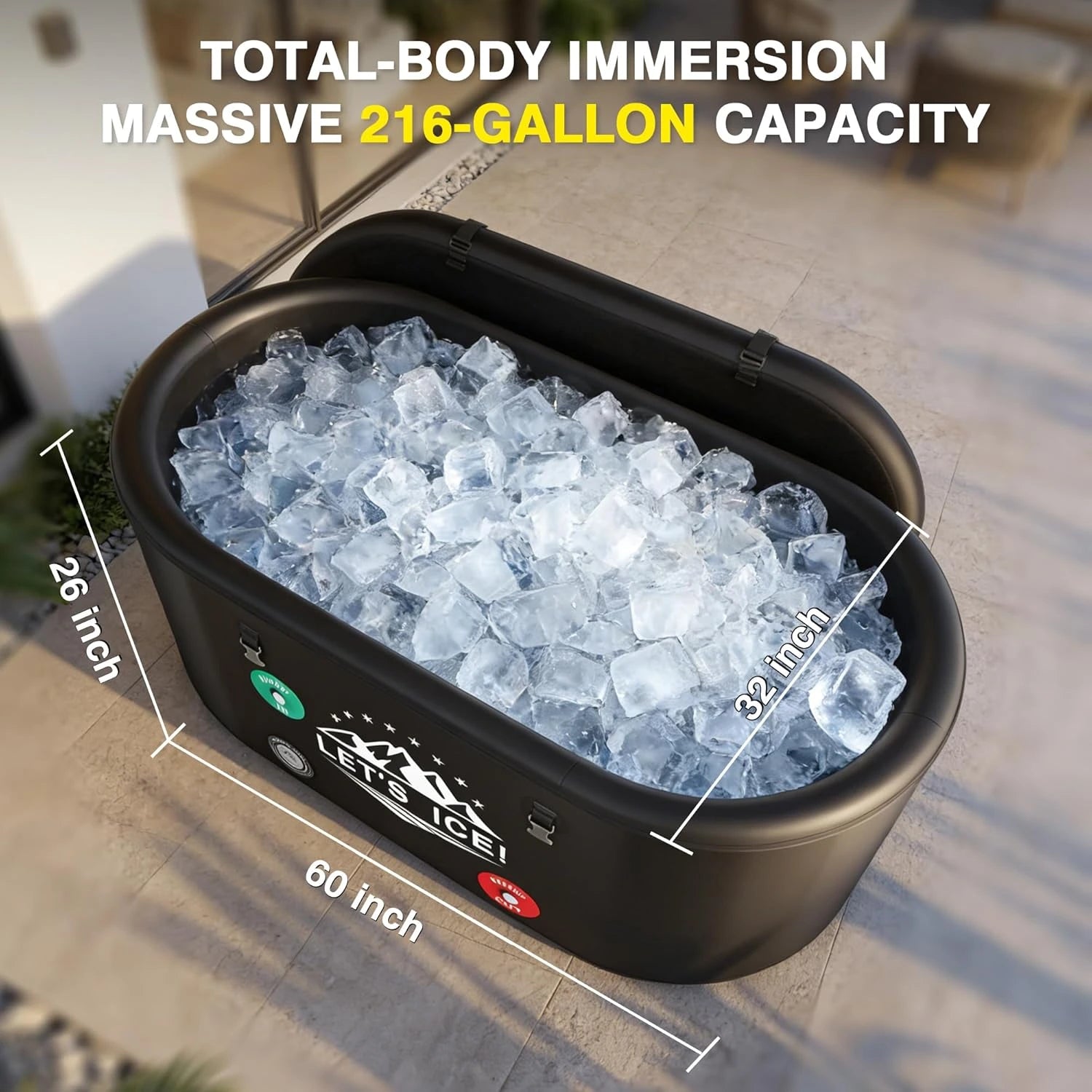 Inflatable Ice Bath Tub for Athletes – 216-Gallon Cold Plunge Tub with Insulated Lid, Full-Body Stretch Design, Insulated & Water Chiller Compatible, Portable for Indoor & Outdoor Recovery — product view 4