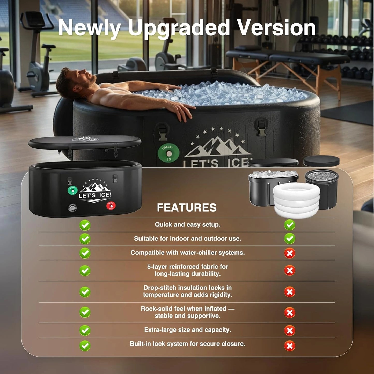 Inflatable Ice Bath Tub for Athletes – 216-Gallon Cold Plunge Tub with Insulated Lid, Full-Body Stretch Design, Insulated & Water Chiller Compatible, Portable for Indoor & Outdoor Recovery — product view 5