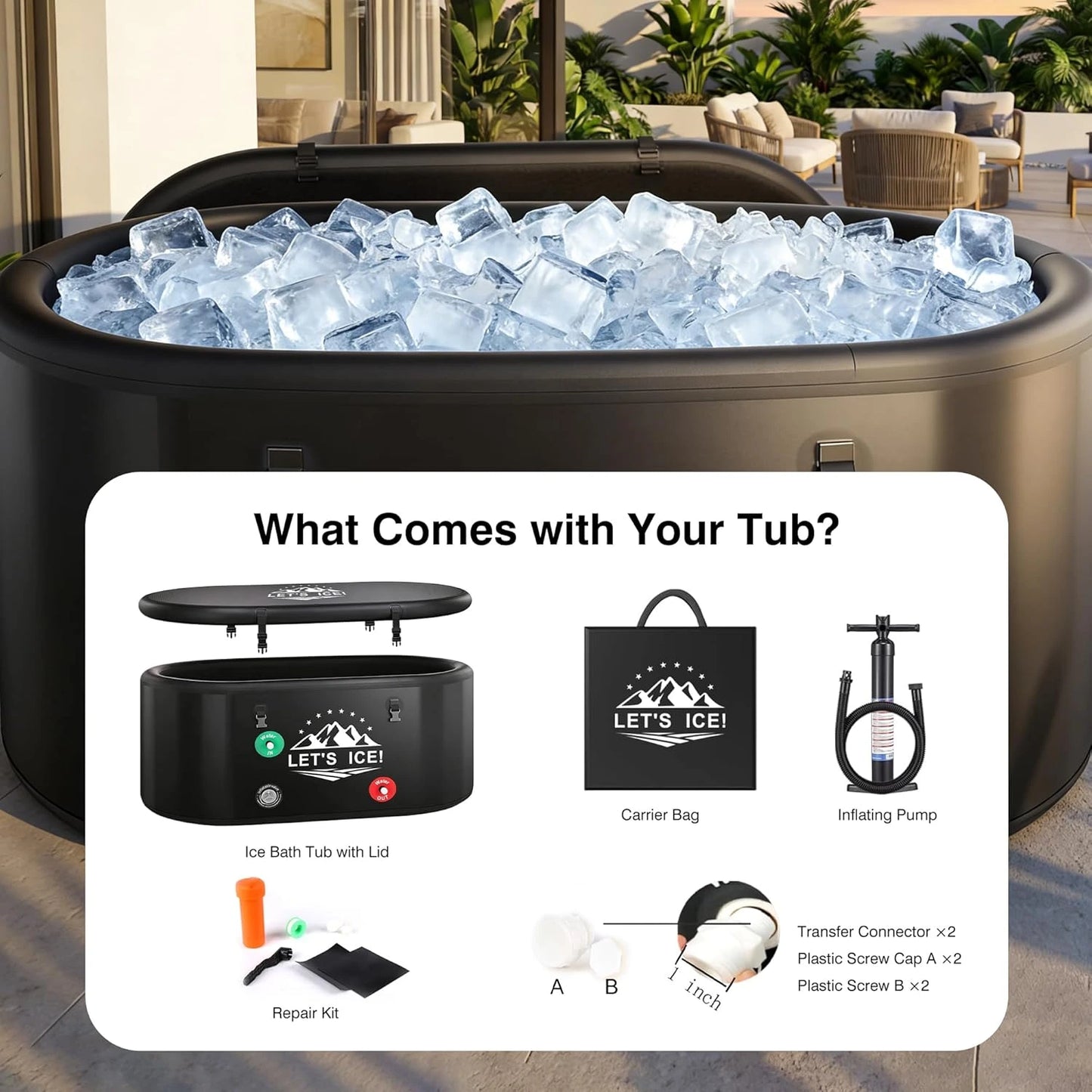Inflatable Ice Bath Tub for Athletes – 216-Gallon Cold Plunge Tub with Insulated Lid, Full-Body Stretch Design, Insulated & Water Chiller Compatible, Portable for Indoor & Outdoor Recovery — product view 8
