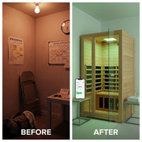 2 Person Far Infrared Sauna with Smart APP Control, 2000W Low EMF Wooden Infrared Sauna Room for Home, 8 Carbon Mica Heating Panels Wellness Sauna, Canadian Hemlock Indoor Spa for Home Relaxation — Before & After