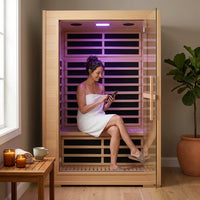 2 Person Far Infrared Sauna with Smart APP Control, 2000W Low EMF Wooden Infrared Sauna Room for Home, 8 Carbon Mica Heating Panels Wellness Sauna, Canadian Hemlock Indoor Spa for Home Relaxation — Lifestyle